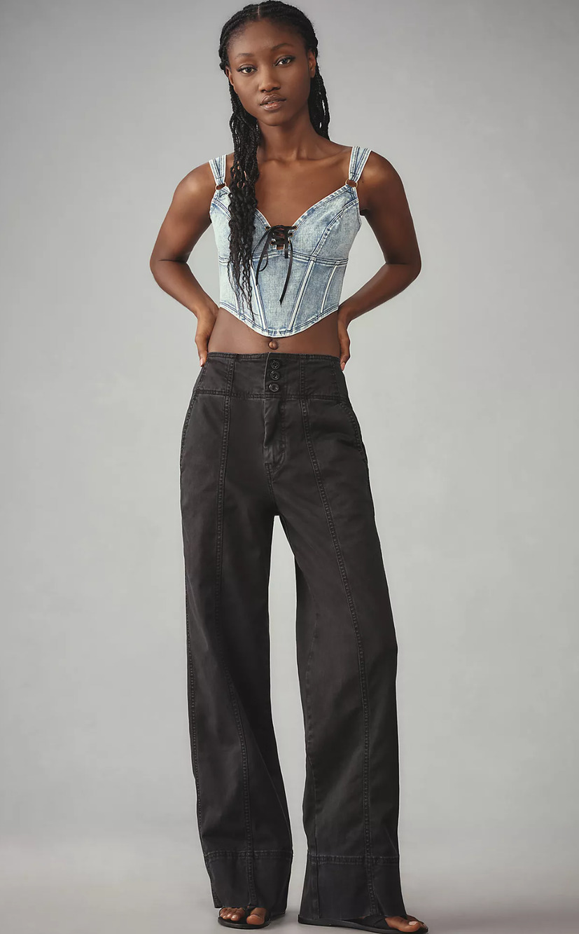 NWT Anthropologie Pilcro Seamed Black Flare Pants - 25 waist